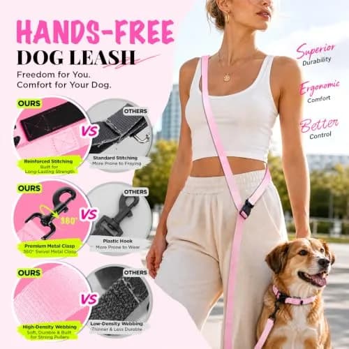 Heelay Hands Free Dog Leash 1.8-2.5m (5.9-8.2ft) Light Pink | Adjustable Crossbody Rope for Medium Large Dogs thumbnail 5
