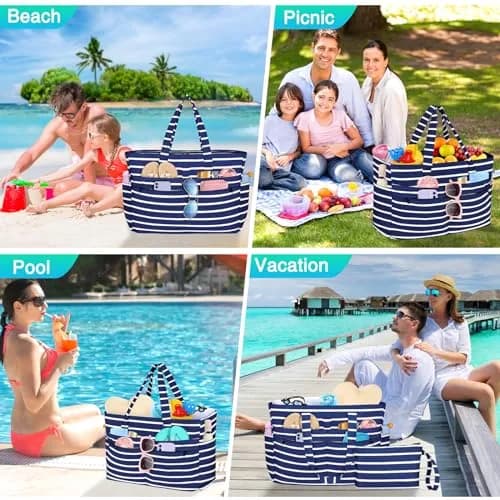 HUANLANG Extra Large Waterproof Beach Bag with Zipper Wet Pocket | 50L Capacity for Women & Men thumbnail 2