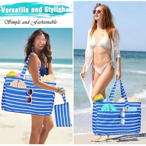 HUANLANG Extra Large Waterproof Beach Bag with Zipper Wet Pocket | 50L Capacity for Women & Men thumbnail 2