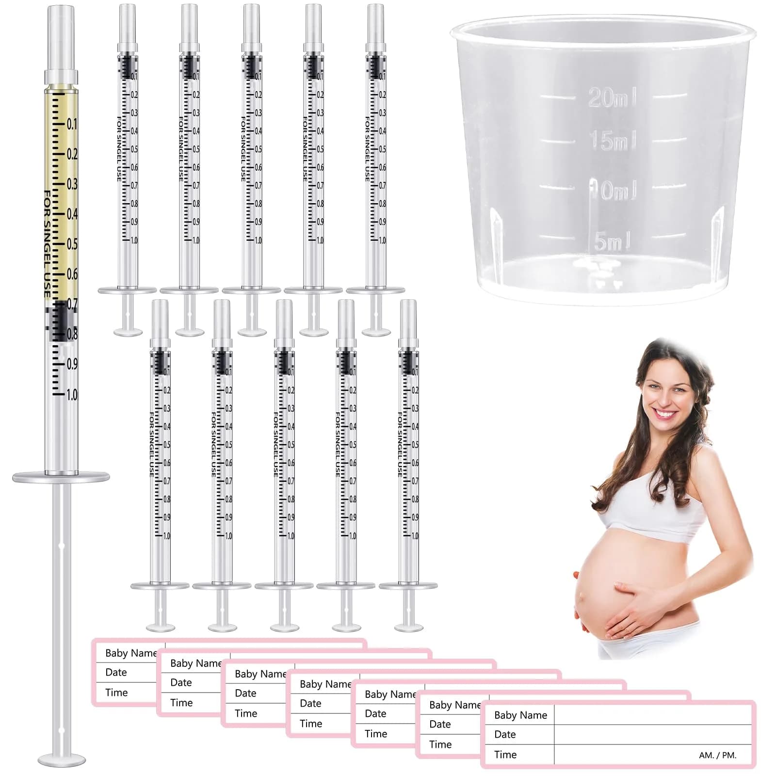 TrelaCo 1ml Colostrum Syringe Collection Kit with 20ml Cup & Stickers | Sterile, Needle-Free, 50-Count - main product image