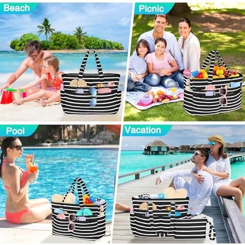 HUANLANG Extra Large Waterproof Beach Bag with Wet Pocket | 50L Capacity, Sandproof & Durable for Family Beach & Travel thumbnail 8