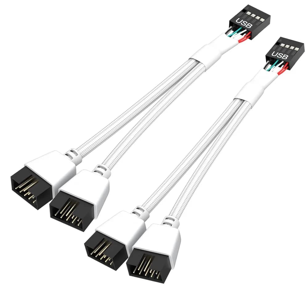 OwlTree 2 Pack Motherboard 9 Pin USB 2.0 to Dual 9 Pin Extension Splitter 16cm (6.3 Inch) | Solves USB Port Shortage — White