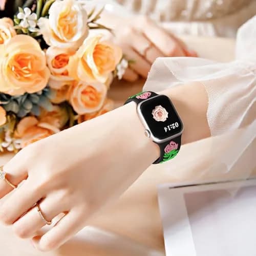 Wepro Floral Silicone Band for Apple Watch 38mm 40mm 41mm 42mm 44mm 45mm 46mm 49mm | Embossed Rose Pattern thumbnail 7