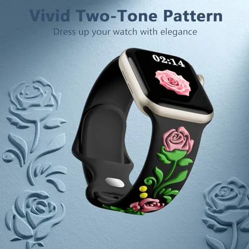 Wepro Floral Silicone Band for Apple Watch 38mm 40mm 41mm 42mm 44mm 45mm 46mm 49mm | Embossed Rose Pattern thumbnail 3