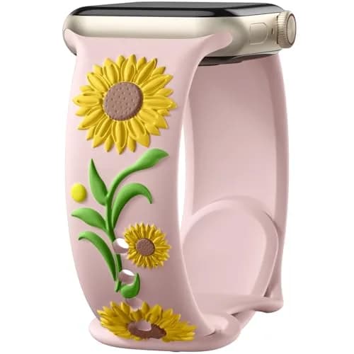 Wepro Floral Apple Watch Band for Women 42mm-49mm | Sunflower Embossed Silicone, Breathable & Dressy thumbnail 1