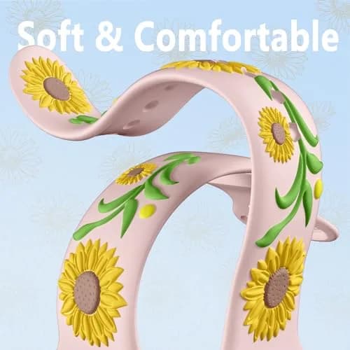 Wepro Floral Apple Watch Band for Women 42mm-49mm | Sunflower Embossed Silicone, Breathable & Dressy thumbnail 4