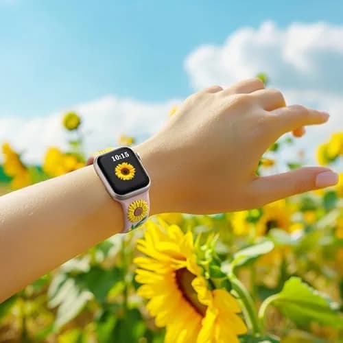 Wepro Floral Apple Watch Band for Women 42mm-49mm | Sunflower Embossed Silicone, Breathable & Dressy thumbnail 6