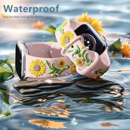 Wepro Floral Apple Watch Band for Women 42mm-49mm | Sunflower Embossed Silicone, Breathable & Dressy thumbnail 8