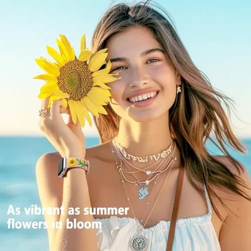Wepro Floral Apple Watch Band for Women 42mm-49mm | Sunflower Embossed Silicone, Breathable & Dressy thumbnail 2