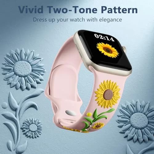 Wepro Floral Apple Watch Band for Women 42mm-49mm | Sunflower Embossed Silicone, Breathable & Dressy thumbnail 3