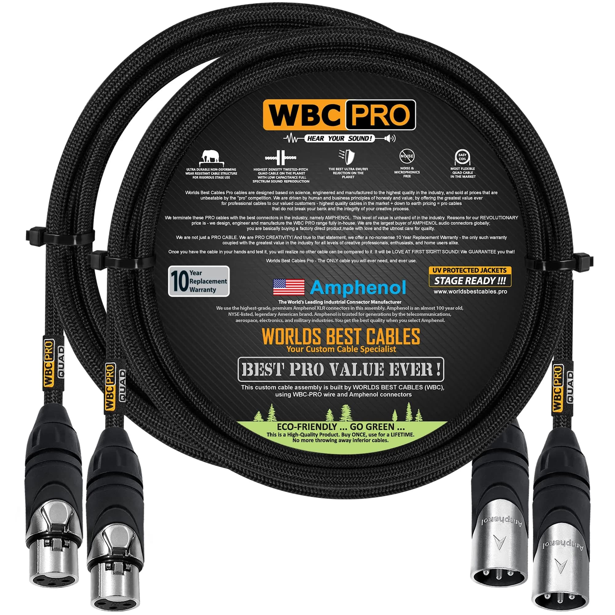 WORLDS BEST CABLES WBC-PRO-QUAD 6 Foot Microphone XLR Cable | Ultra Silent & Flexible, Professional Grade - main product image