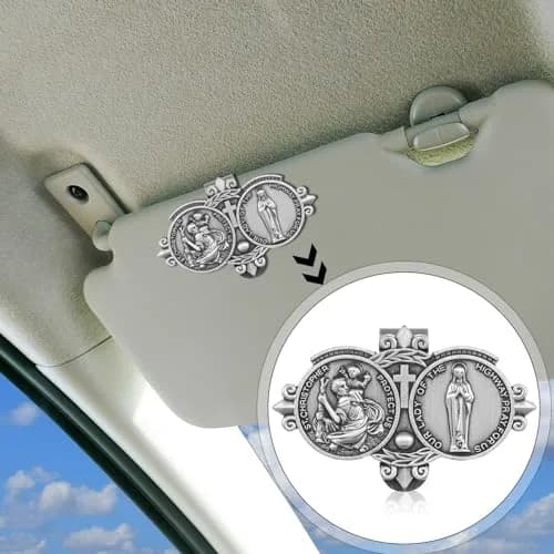 Frienda Pink 4 Pcs Car Rosary Saint Benedict Auto Rosary with St Christopher Visor Clip | Religious Safety Accessory thumbnail 4