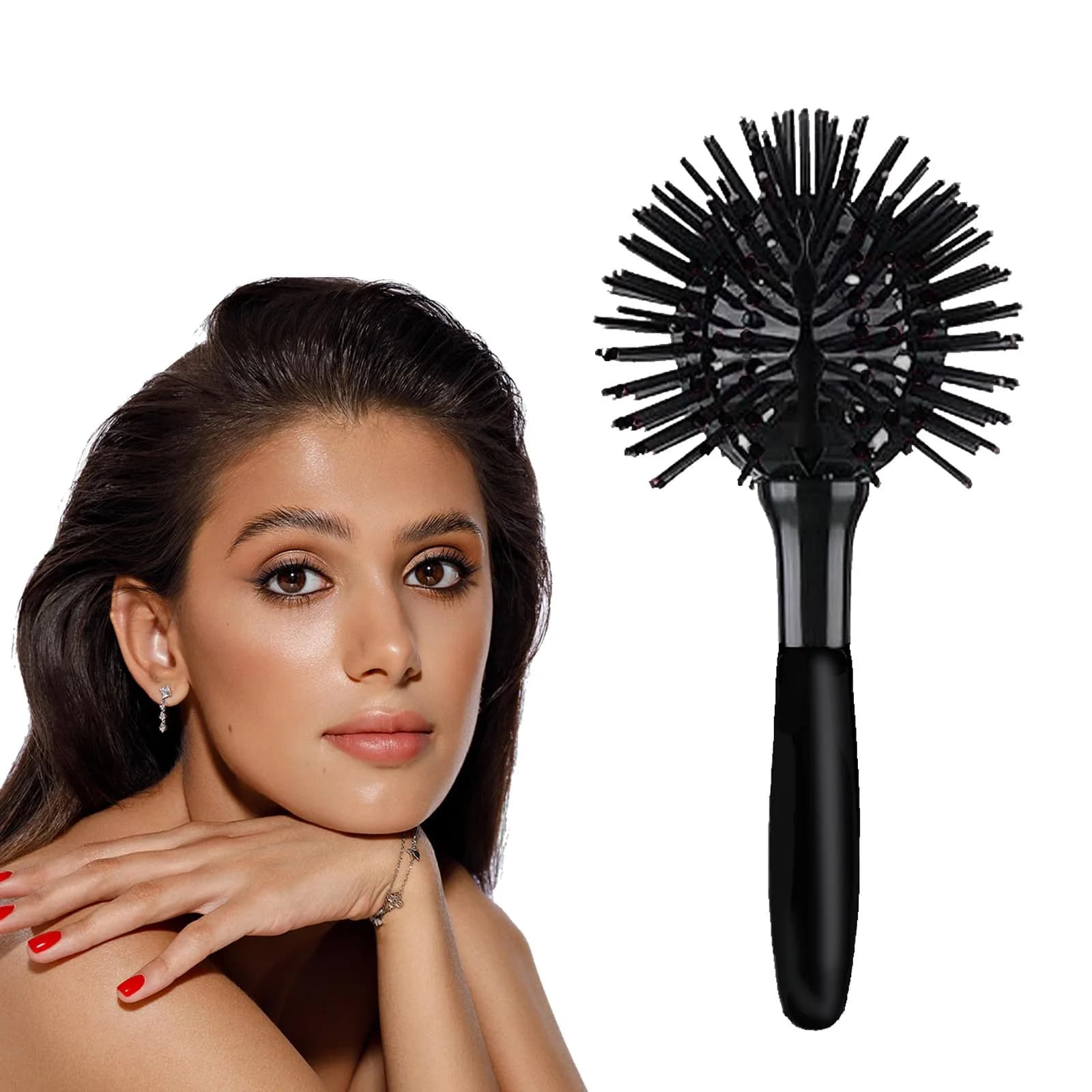 Aaiffey 3D Round Hair Brush for Women - Blow Drying Detangling 360 Degree Styling Brush for Thick Curly Hair - Circle Comb for Wet and Dry Hair (Purple) — Black