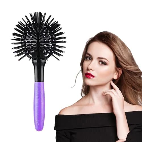 Aaiffey 3D Round Hair Brush for Women - Blow Drying Detangling 360 Degree Styling Brush for Thick Curly Hair - Circle Comb for Wet and Dry Hair (Purple) thumbnail 1