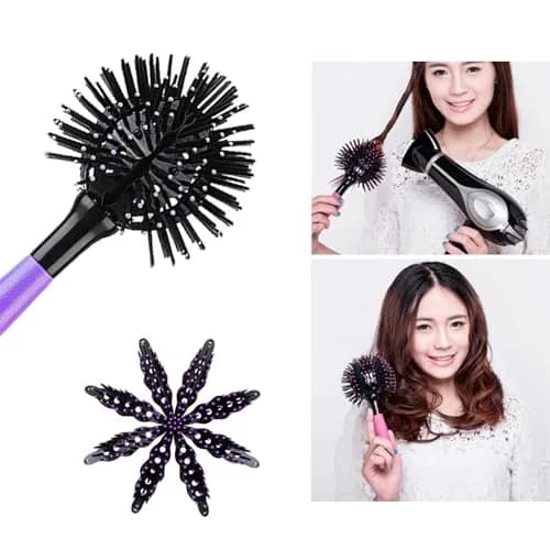Aaiffey 3D Round Hair Brush for Women - Blow Drying Detangling 360 Degree Styling Brush for Thick Curly Hair - Circle Comb for Wet and Dry Hair (Purple) thumbnail 5