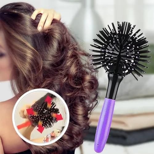 Aaiffey 3D Round Hair Brush for Women - Blow Drying Detangling 360 Degree Styling Brush for Thick Curly Hair - Circle Comb for Wet and Dry Hair (Purple) thumbnail 6
