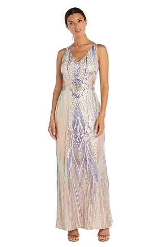 NIGHTWAY Long Sleeveless Sequined Gown with Leg Slit | Hollywood Glamour in India (70-120 chars) thumbnail 1