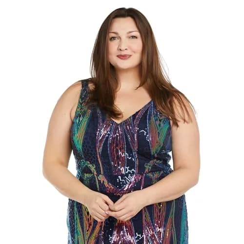 NIGHTWAY Long Sleeveless Sequined Gown Navy 14 Plus | Elegant Hollywood Glamour (70-120 chars) thumbnail 2