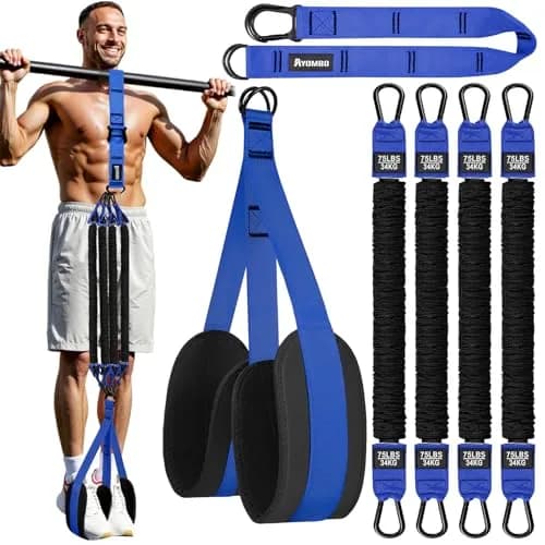 Ayombo Heavy Duty Pull Up Assistance Bands Set with Foot Strap, 75lb-300lb Resistance, Blue thumbnail 1