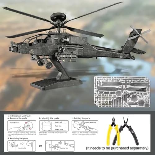 Piececool AH-64 Apache 3D Metal Model Kit 145 Pcs | Educational STEM Building Toy thumbnail 4