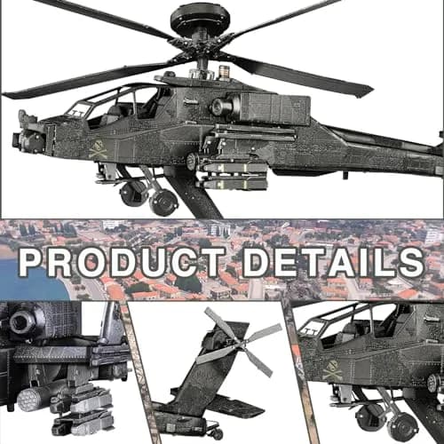Piececool AH-64 Apache 3D Metal Model Kit 145 Pcs | Educational STEM Building Toy thumbnail 3