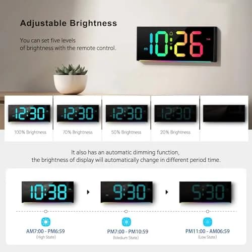 Abovsare Digital Wall Clock Large Display 13" | RGB Colors, Night Light, Remote Control thumbnail 5