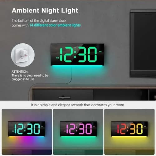 Abovsare Digital Wall Clock Large Display 13" | RGB Colors, Night Light, Remote Control thumbnail 3