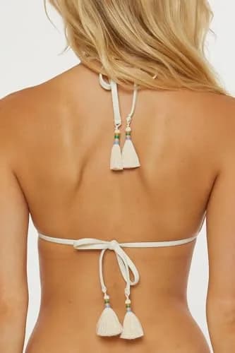 ISABELLA ROSE Women's 1969 Triangle Bikini Top Adjustable Tie Back Natural | Vintage Crochet Detail thumbnail 3