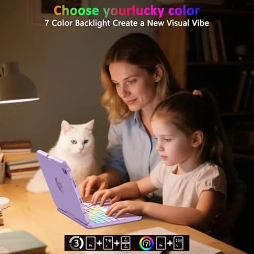 FUWANG Purple Keyboard Case for iPad mini 7/6 8.3-inch | 360° Rotating, Backlit, Trackpad thumbnail 4