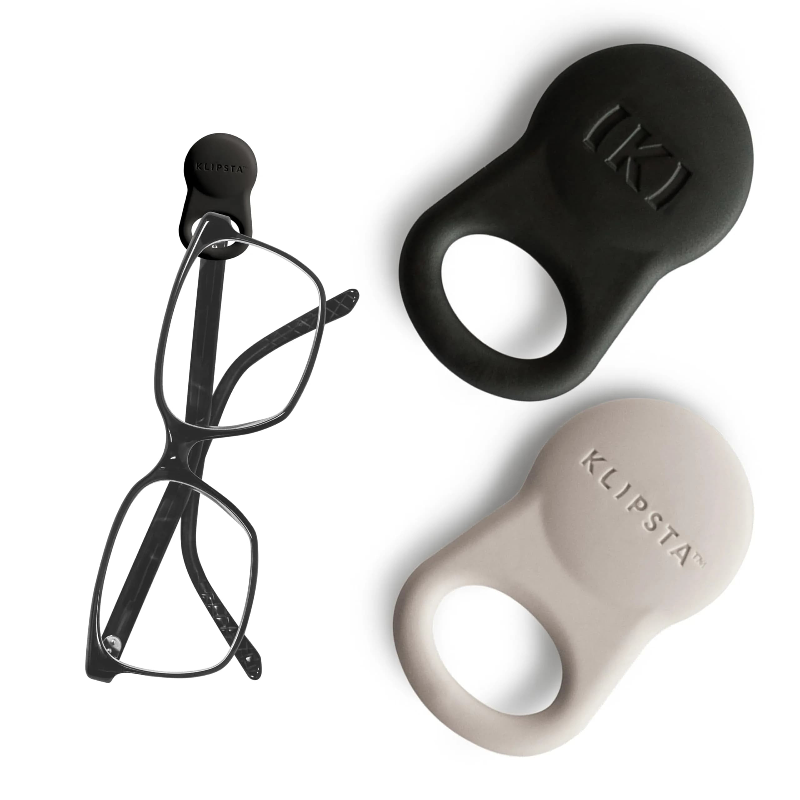 KLIPSTA SPEX Magnetic Glasses Clips (Black & Stone 2-Pack) | Secure Eyewear & ID Badge Holder — Black & Stone