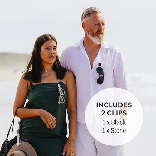 KLIPSTA SPEX Magnetic Glasses Clips (Black & Stone 2-Pack) | Secure Eyewear & ID Badge Holder thumbnail 2