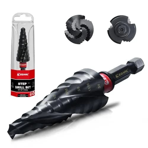 EZARC M35 Cobalt Step Drill Bit for Metal 1/4"-3/4" | 9 Step Sizes, Hex Shank, Coated with AlTiN thumbnail 1