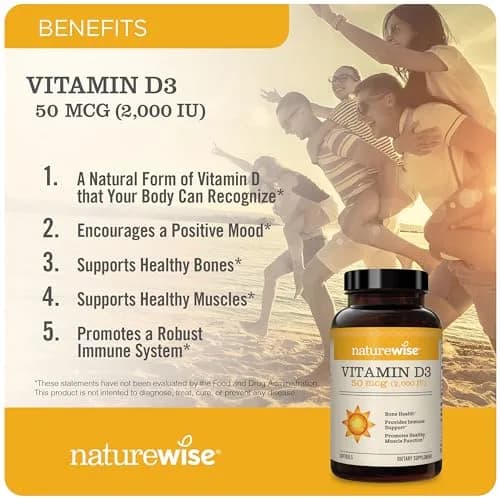 NatureWise Vitamin D3 2000iu 360 Count & Vitamin B12 1000mcg 60 Softgels | Energy, Immune & Muscle Support thumbnail 2