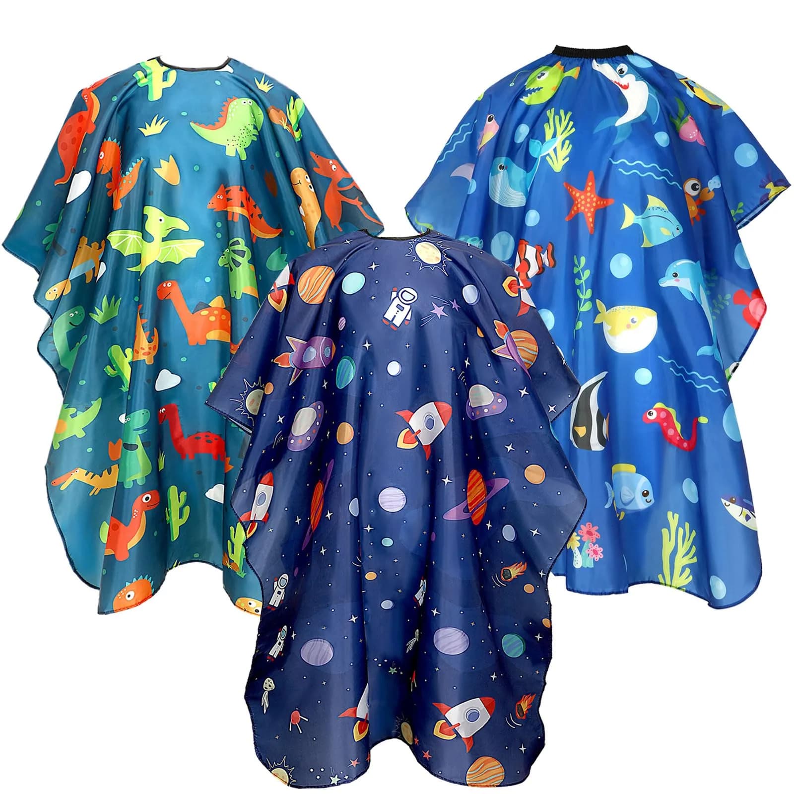 FEBSNOW 3 Pcs Professional Barber Cape for Adults, Hairdressing Salon Cape 140cm (56in) x 117cm (46.8in) | Waterproof Polyester Fabric — Cartoon Printed