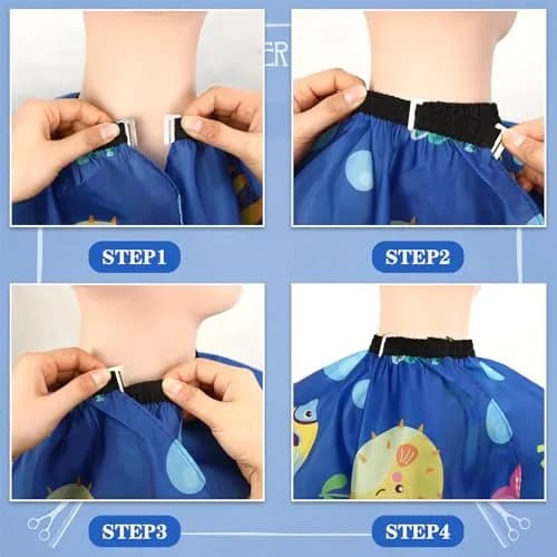 FEBSNOW 3Pcs Kids Hair Cutting Cape Professional Barber Cape for Children 139.7cm x 99.06cm | Fun Cartoon Patterns for Home & Salon Use thumbnail 4