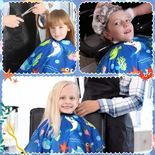 FEBSNOW 3Pcs Kids Hair Cutting Cape Professional Barber Cape for Children 139.7cm x 99.06cm | Fun Cartoon Patterns for Home & Salon Use thumbnail 6