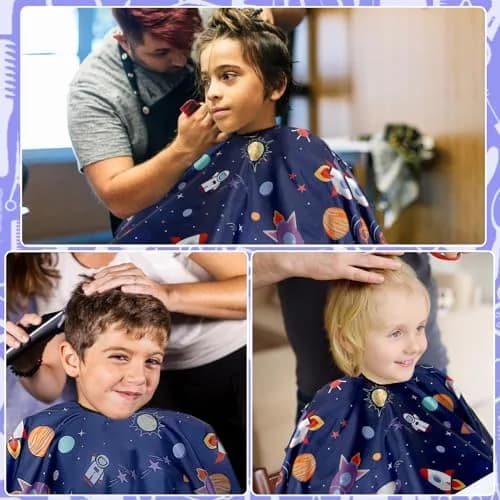 FEBSNOW 3Pcs Kids Hair Cutting Cape Professional Barber Cape for Children 139.7cm x 99.06cm | Fun Cartoon Patterns for Home & Salon Use thumbnail 7