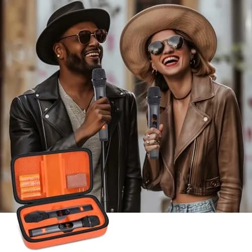 Againmore Wireless Microphone Case for JBL PartyBox Mic & Two Mic System | Orange EVA Hard Shell with Handle thumbnail 7