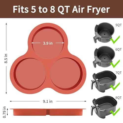 JOERSH Silicone Air Fryer Egg Mold Pan 4 Inch Jumbo 3-Cavity, 2 Pack | Non-Stick & Reusable for Breakfast Sandwiches & Hamburger Buns thumbnail 2