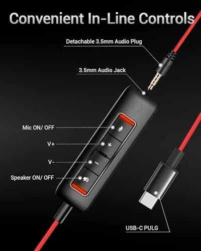 NUBWO HW02 Headset with Microphone | USB C & 3.5mm, Inline Mute & Volume Control, Lightweight (60g), for PC & Mobile thumbnail 5