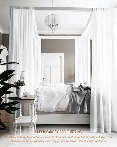 Showgeous Sheer Bed Canopy Curtains White 37.4" x 228" | Romantic Bedroom Decor thumbnail 5