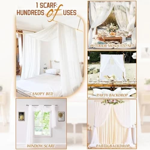 Showgeous Sheer Bed Canopy Curtains White 37.4" x 228" | Romantic Bedroom Decor thumbnail 7