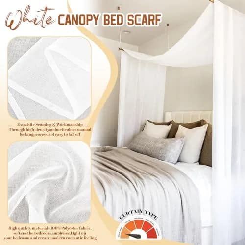 Showgeous Sheer Bed Canopy Curtains White 37.4" x 228" | Romantic Bedroom Decor thumbnail 3