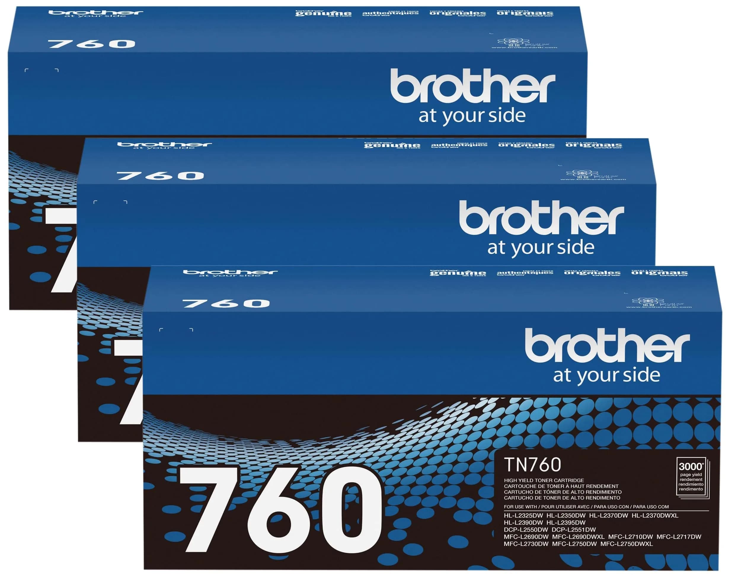 Brother Genuine TN760 High Yield Black Toner Cartridge (3-Pack) | Prints 3000 Pages Per Cartridge - main product image