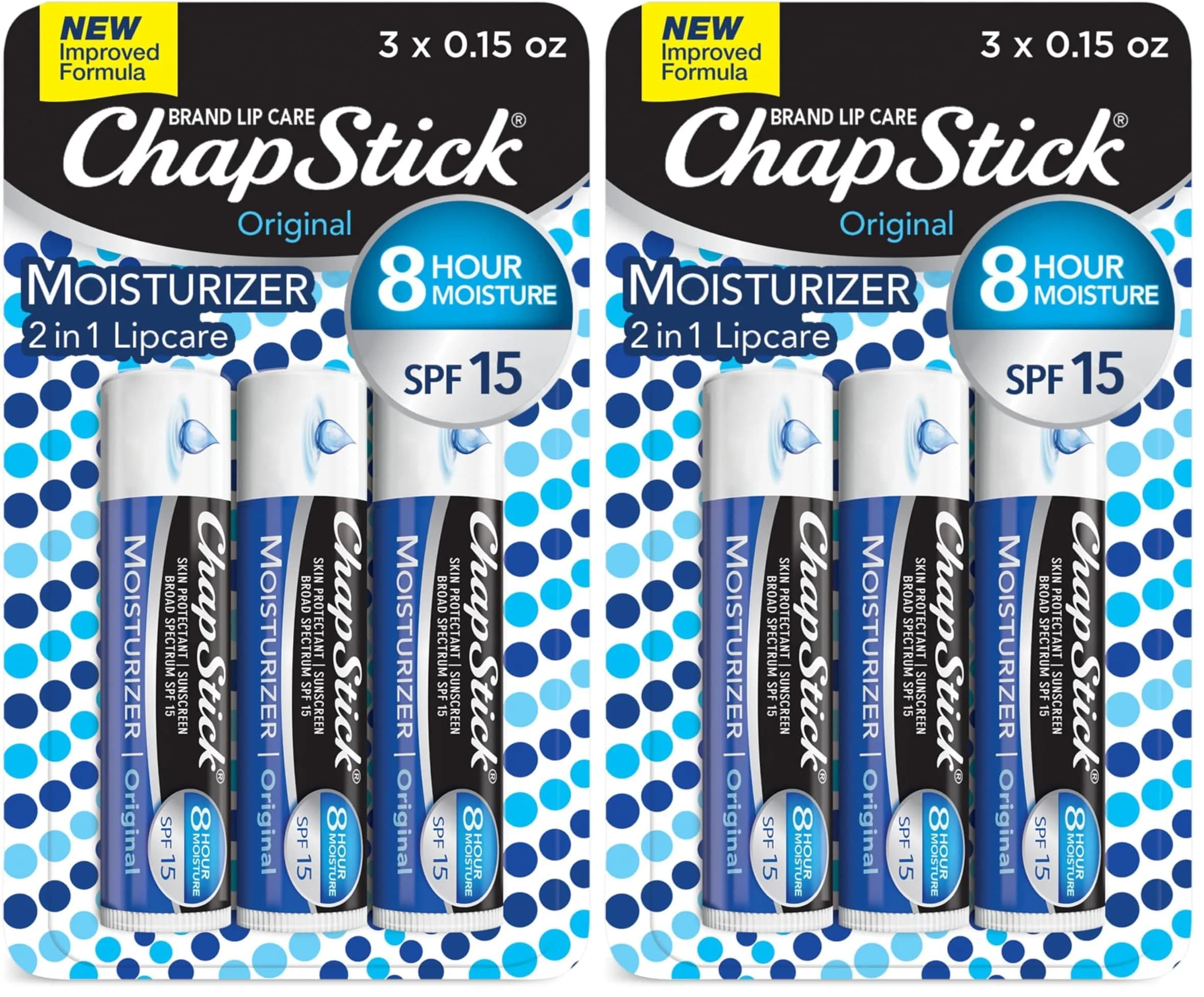 ChapStick Moisturizer Original Lip Balm Tubes SPF 15 0.45 ml (0.015 Fl Oz) | Hydrates and Protects Lips — Long Card