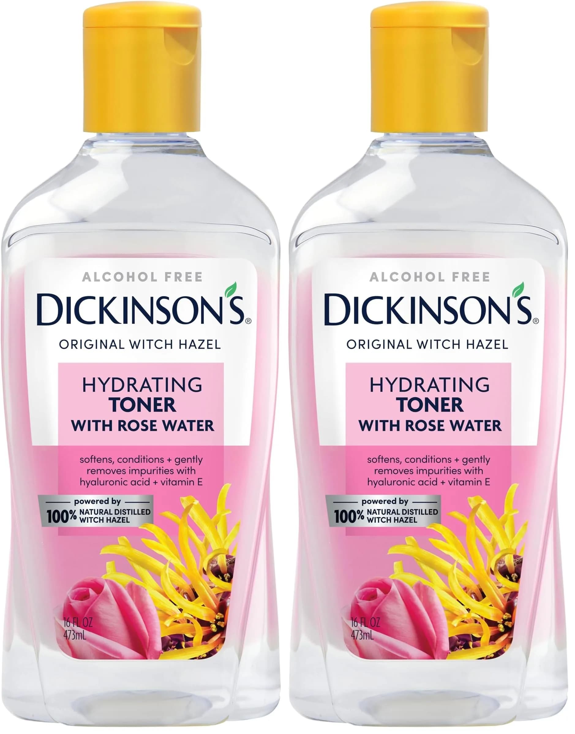 Dickinson's Witch Hazel Hydrating Toner with Rosewater | 16 Fl Oz | Alcohol-Free, Hydrates & Refreshes Skin — Clear