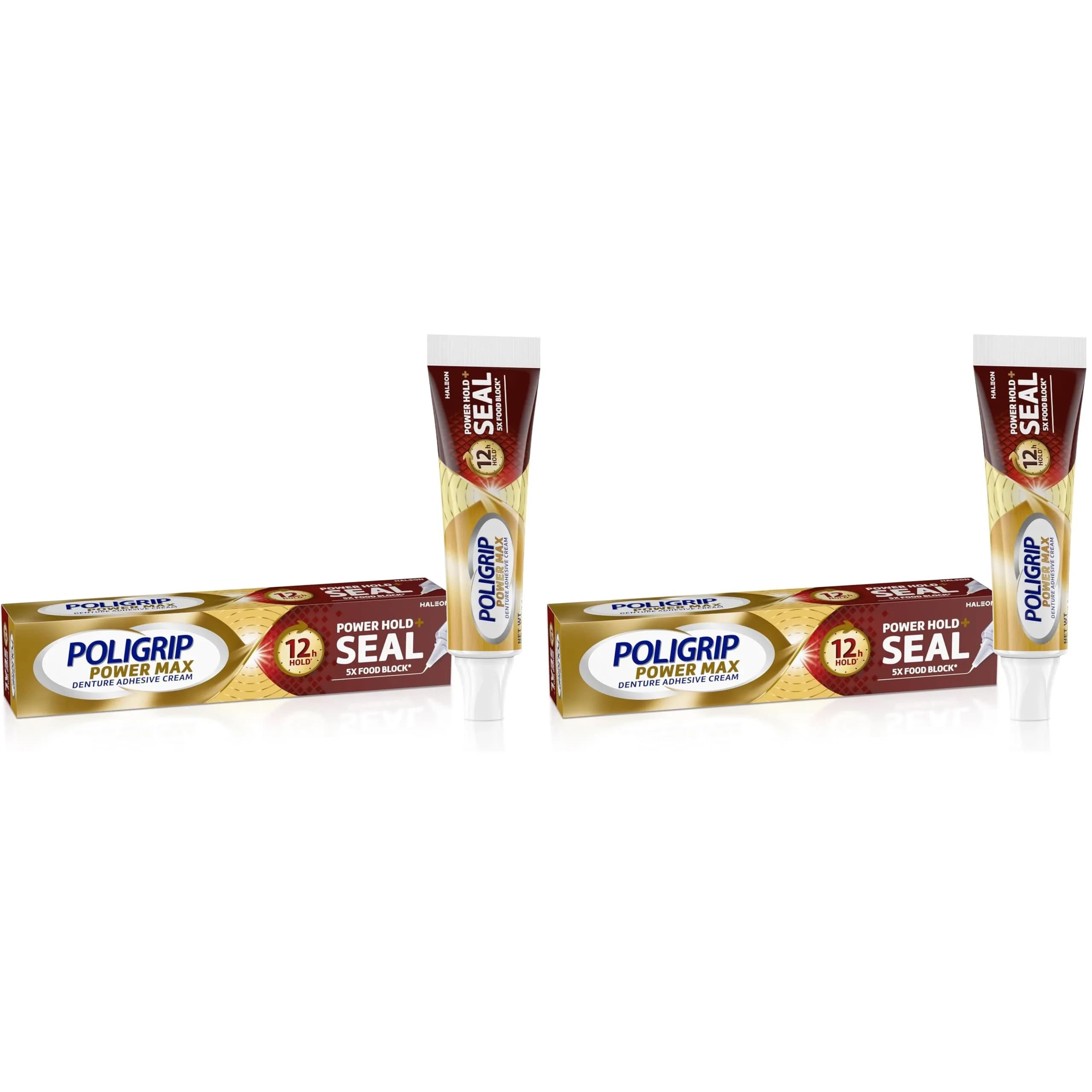 Super Poli-Grip Power Max Denture Adhesive Cream, 4.4 oz (125 g) Pack of 2 | Strongest Hold & Food Seal - main product image