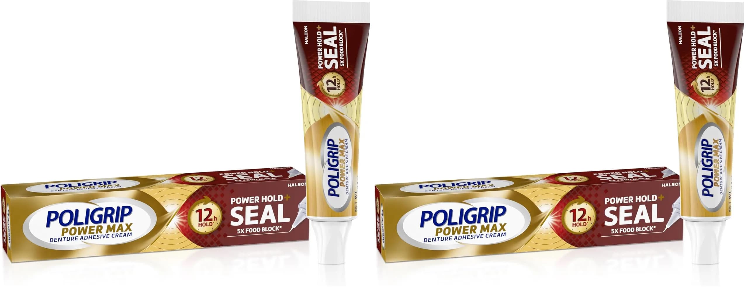Super Poli-Grip Power Max Denture Adhesive Cream, 4.4 oz (125 g) Pack of 2 | Strongest Hold & Food Seal — White