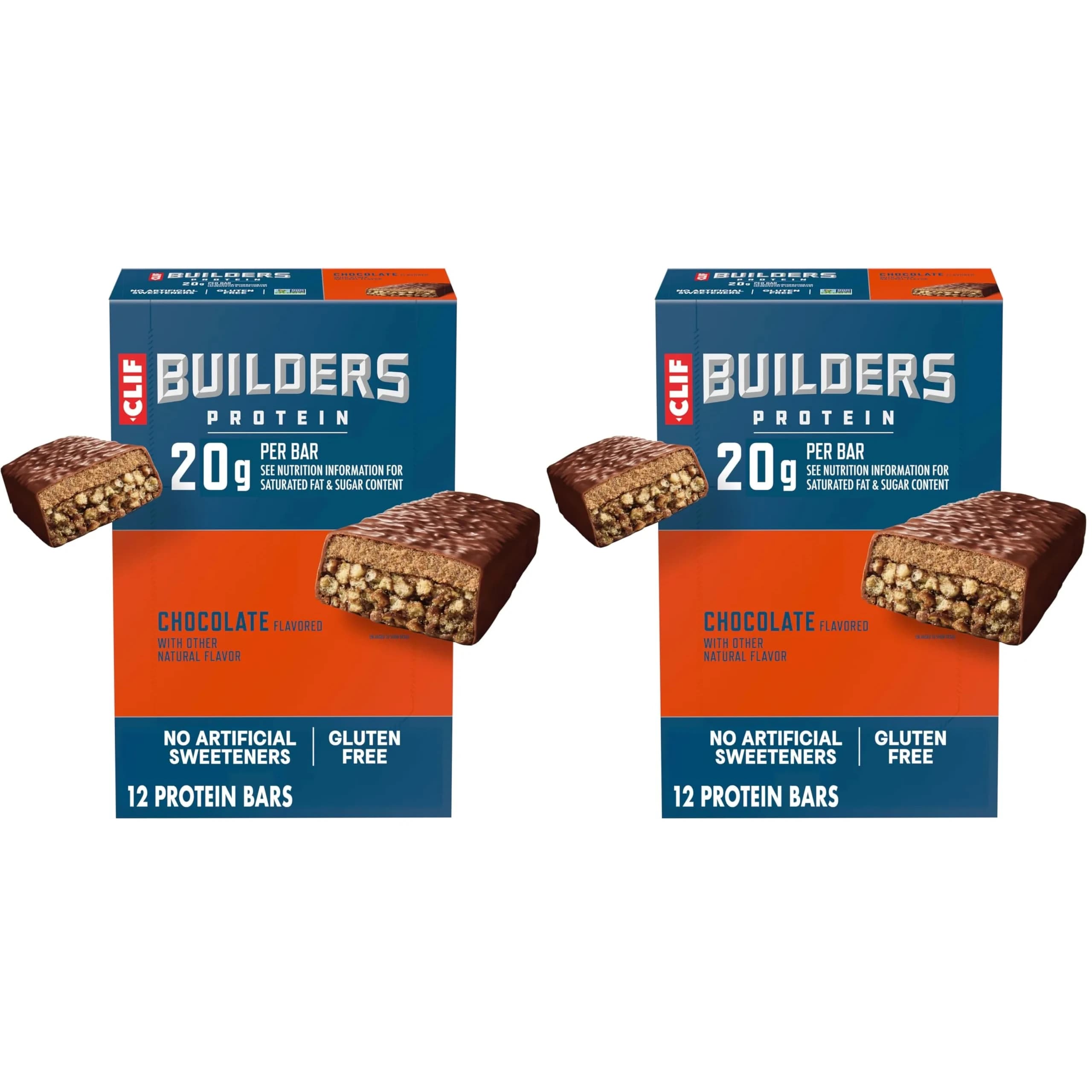 CLIF BUILDERS Protein Bars - Chocolate Flavor - 20g Plant Based Protein - Gluten Free - 2.4 oz. (68g) | Post-Workout Recovery Snack - main product image