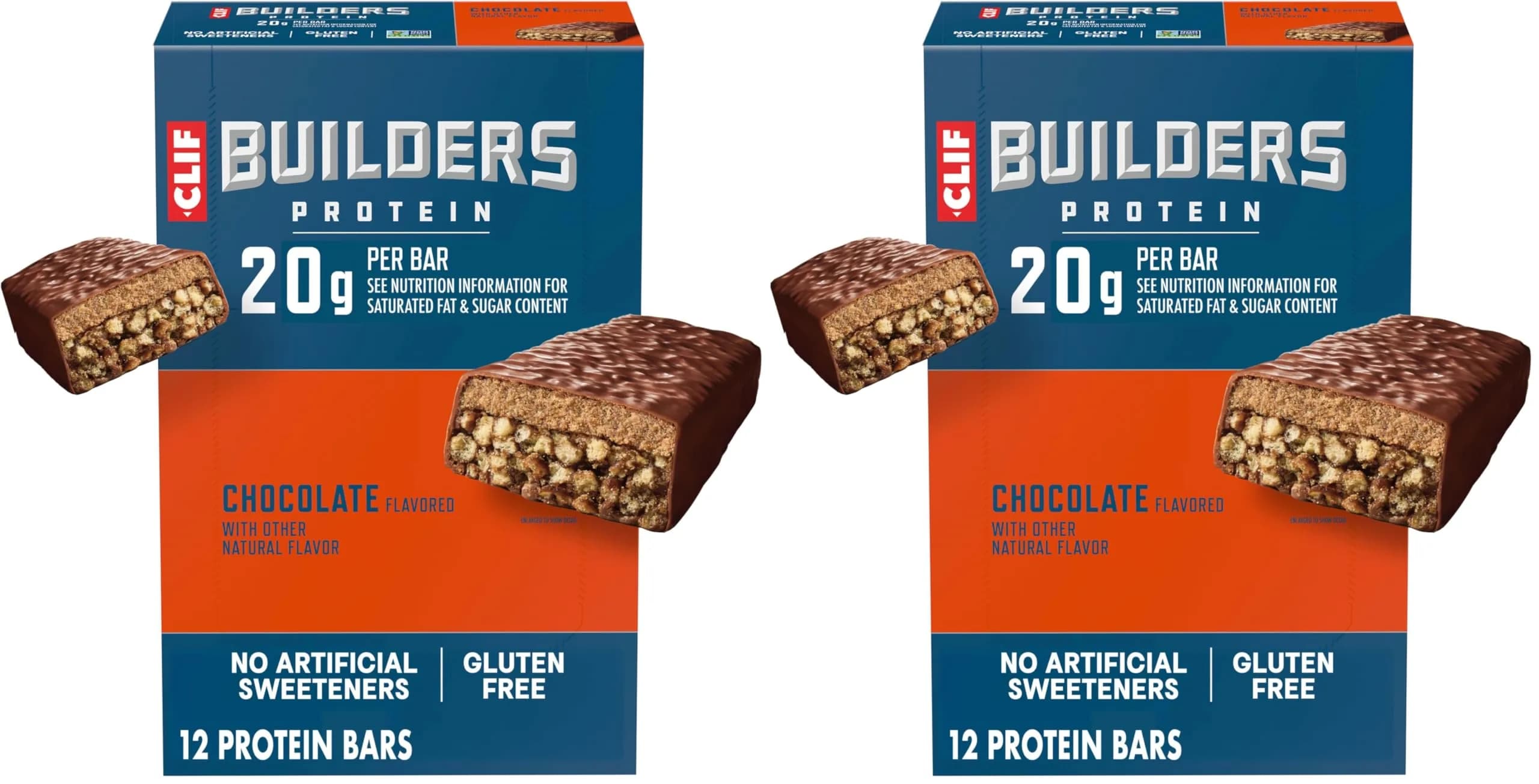 CLIF BUILDERS Protein Bars - Chocolate Flavor - 20g Plant Based Protein - Gluten Free - 2.4 oz. (68g) | Post-Workout Recovery Snack — Chocolate